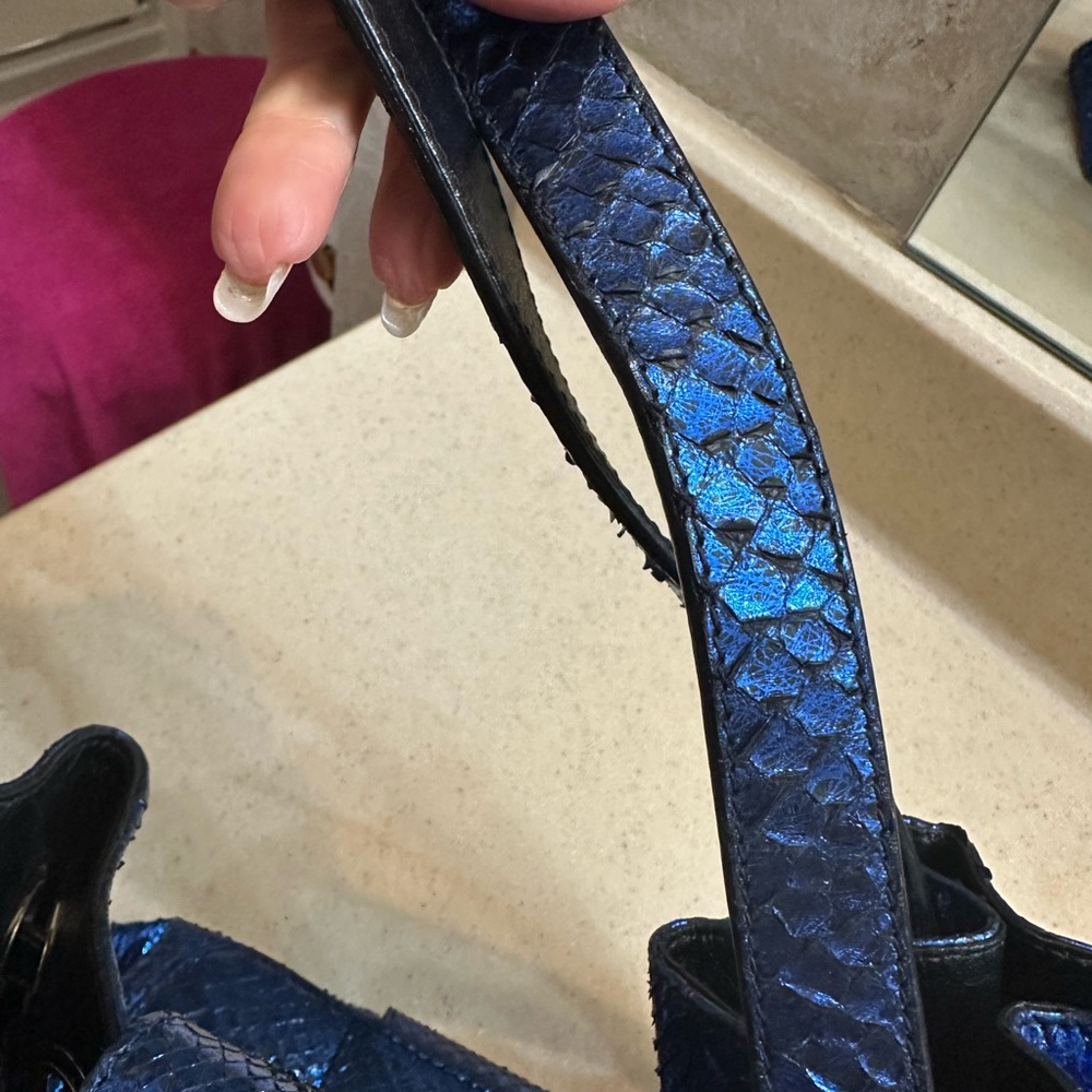 Jimmy Choo Shimmering Blue real  python/snake skin Shoulder bag RARE - Picture 15 of 16